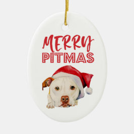 Merry Pitmas | Kute Santa Pit Bull Terrier Dog Keramisch Ornament