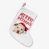 Merry Pitmas | Kute Santa Pit Bull Terrier Dog Kleine Kerstsok (Voorkant (Hangend))