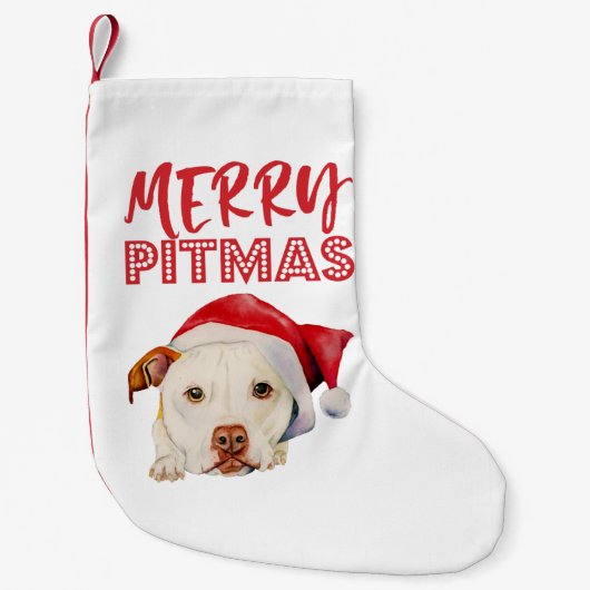 Merry Pitmas | Kute Santa Pit Bull Terrier Dog Kleine Kerstsok (Voorkant)