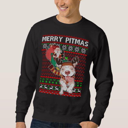 Merry Pitmas Lelijke Kerst Pitbull Dog Swea Trui (Voorkant)