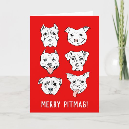 Merry Pitmas | Pit Bull Dog kijkt uit op kerst Feestdagen Kaart (Voorkant)