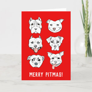 Merry Pitmas   Pit Bull Dog kijkt uit op kerst Feestdagen Kaart
