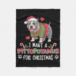 Merry Pitmas Pitbull Dog I Love My Pittopotamus CH Fleece Deken