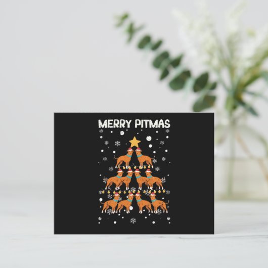 Merry Pitmas Pitbull Dog Merry Christmas Tree Briefkaart (Staand voorkant)