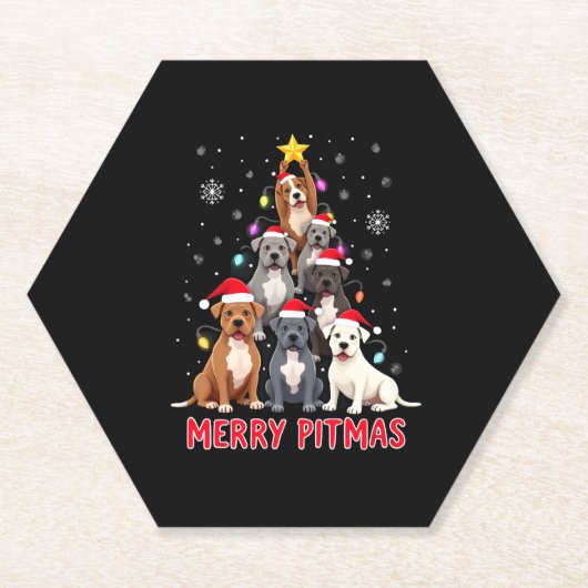 Merry Pitmas Pitbull Dog Ugly Christmas Sweater Tr Kartonnen Onderzetters (Voorkant)