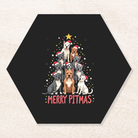 Merry Pitmas Pitbull Dog Ugly Christmas Sweater Tr Kartonnen Onderzetters (Voorkant)