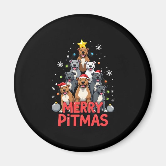 Merry Pitmas Pitbull Dog Ugly Christmas Sweater Tr Magneet (Voorkant)
