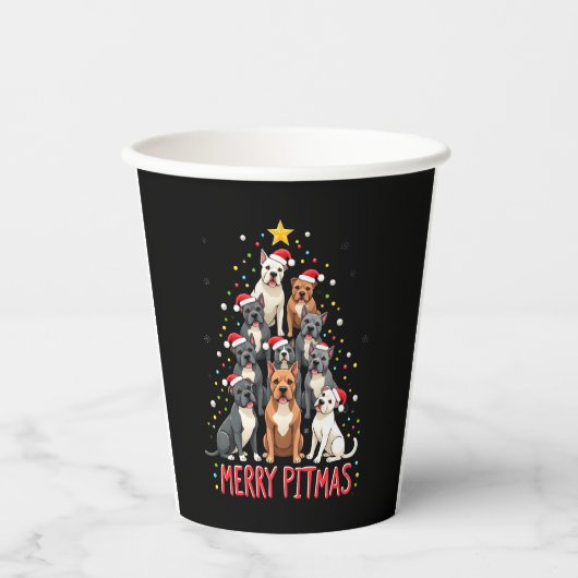 Merry Pitmas Pitbull Dog Ugly Christmas Sweater Tr Papieren Bekers (Voorkant)