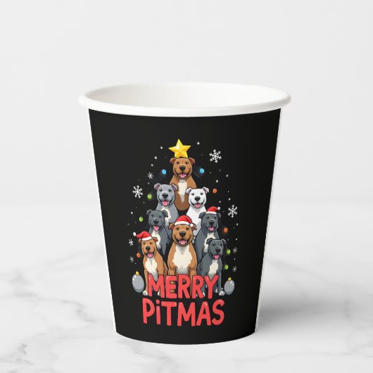 Merry Pitmas Pitbull Dog Ugly Christmas Sweater Tr Papieren Bekers (Voorkant)