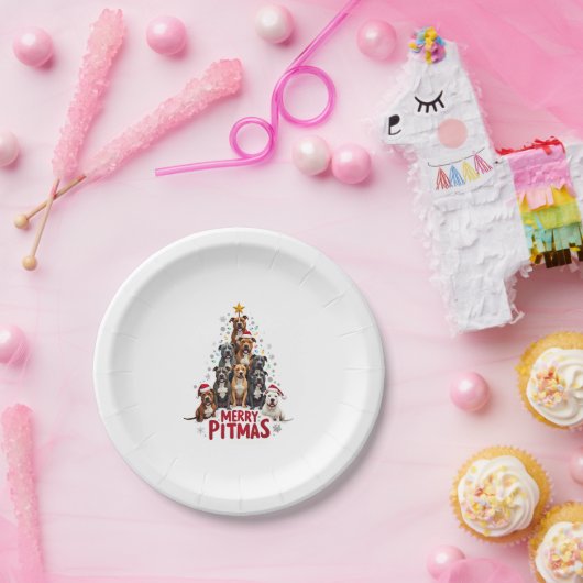 Merry Pitmas Pitbull Dog Ugly Christmas Sweater Tr Papieren Bordje (Feest)