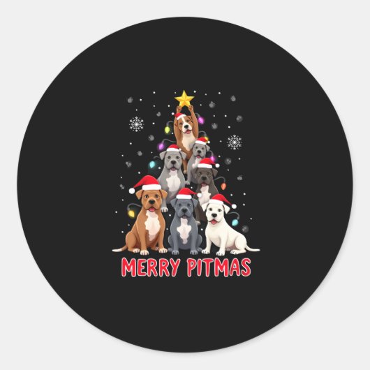 Merry Pitmas Pitbull Dog Ugly Christmas Sweater Tr Ronde Sticker (Voorkant)