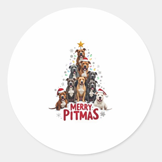 Merry Pitmas Pitbull Dog Ugly Christmas Sweater Tr Ronde Sticker (Voorkant)