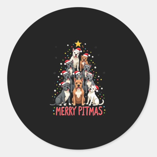 Merry Pitmas Pitbull Dog Ugly Christmas Sweater Tr Ronde Sticker (Voorkant)