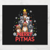 Merry Pitmas Pitbull Dog Ugly Christmas Sweater Tr Sparkling Wijnetiket (Enkel label)