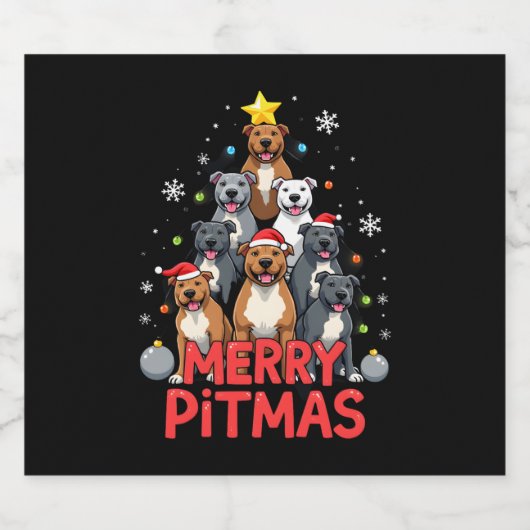 Merry Pitmas Pitbull Dog Ugly Christmas Sweater Tr Sparkling Wijnetiket (Enkel label)