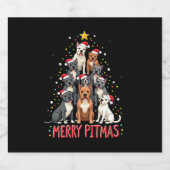 Merry Pitmas Pitbull Dog Ugly Christmas Sweater Tr Sparkling Wijnetiket (Enkel label)