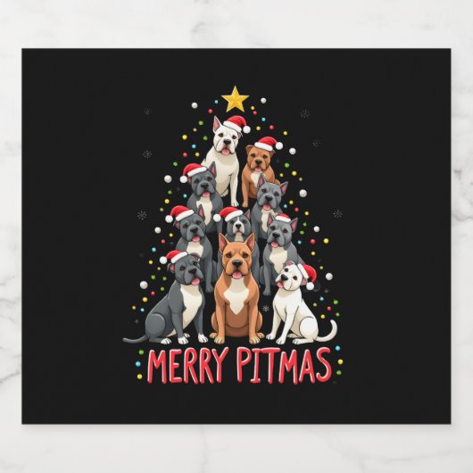 Merry Pitmas Pitbull Dog Ugly Christmas Sweater Tr Sparkling Wijnetiket (Enkel label)