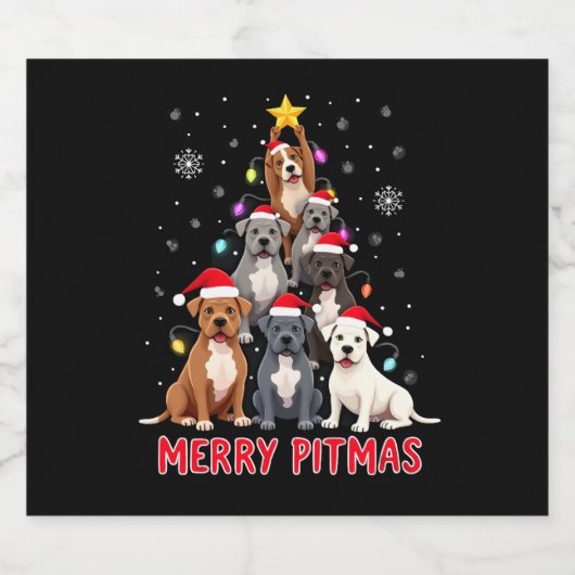 Merry Pitmas Pitbull Dog Ugly Christmas Sweater Tr Sparkling Wijnetiket (Enkel label)