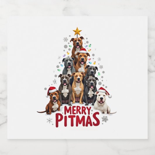 Merry Pitmas Pitbull Dog Ugly Christmas Sweater Tr Sparkling Wijnetiket (Enkel label)