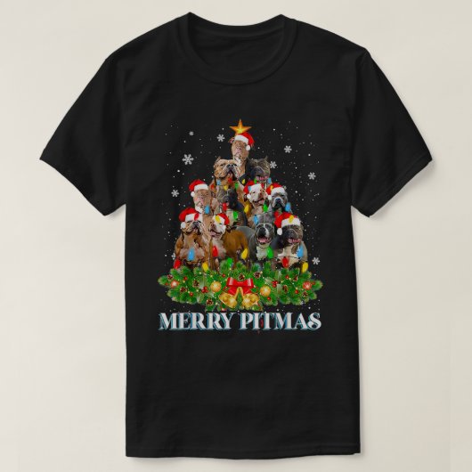 Merry Pitmas Pitbull Dog Ugly KerstSweater Tr T-shirt (Design voorkant)