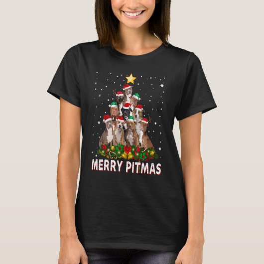 Merry Pitmas Pitbull Dog Ugly KerstSweater Tr T-shirt (Voorkant)