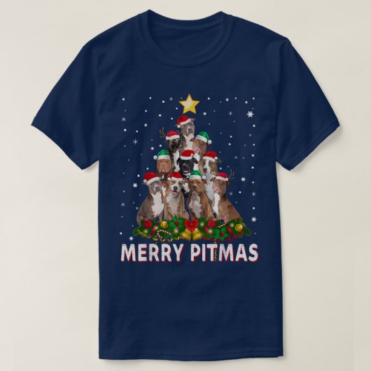 Merry Pitmas Pitbull Dog Ugly KerstSweater Tr T-shirt (Design voorkant)