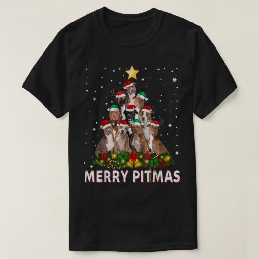 Merry Pitmas Pitbull Dog Ugly KerstSweater Tr T-shirt (Design voorkant)