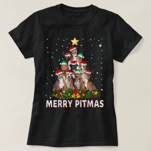 Merry Pitmas Pitbull Dog Ugly KerstSweater Tr T-shirt (Design voorkant)