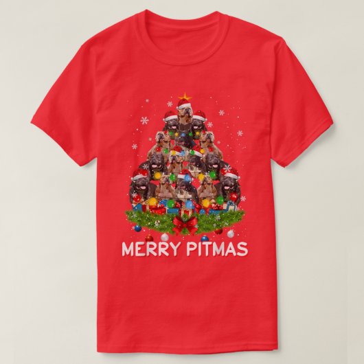 Merry Pitmas Pitbull Dog Ugly KerstSweater Tr T-shirt (Design voorkant)