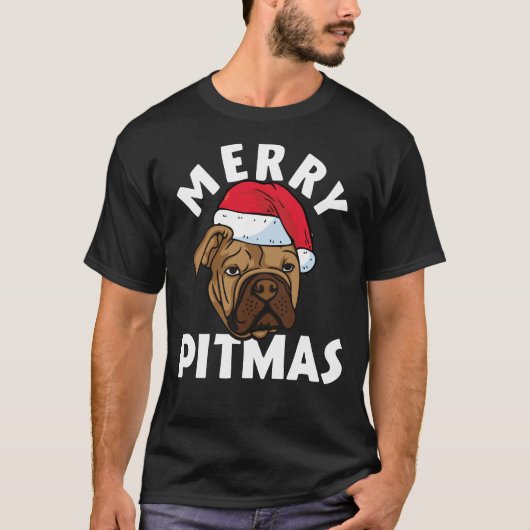 Merry Pitmas Pitbull Dog Ugly KerstSweater Tr T-shirt (Voorkant)