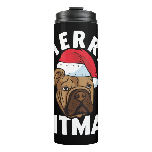 Merry Pitmas Pitbull Dog Ugly KerstSweater Tr Thermosbeker (Voorkant)