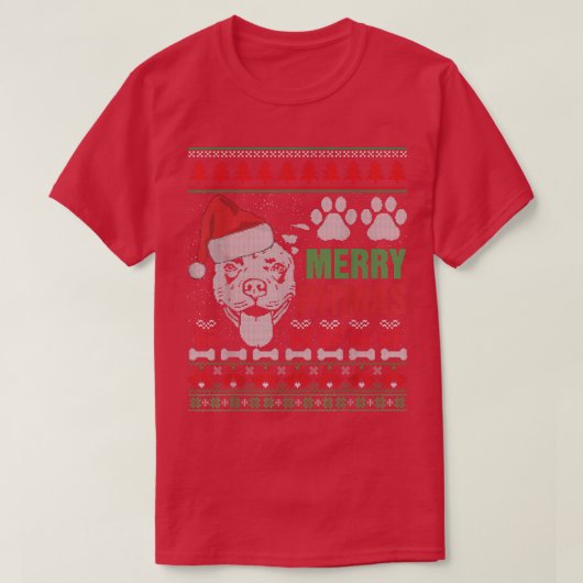 Merry Pitmas Pitbull Dog Ugly Sweater Kerstmis T-shirt (Design voorkant)