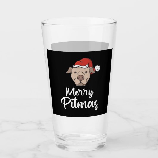 Merry Pitmas Pitbull Kerstmis Glas (Voorkant)