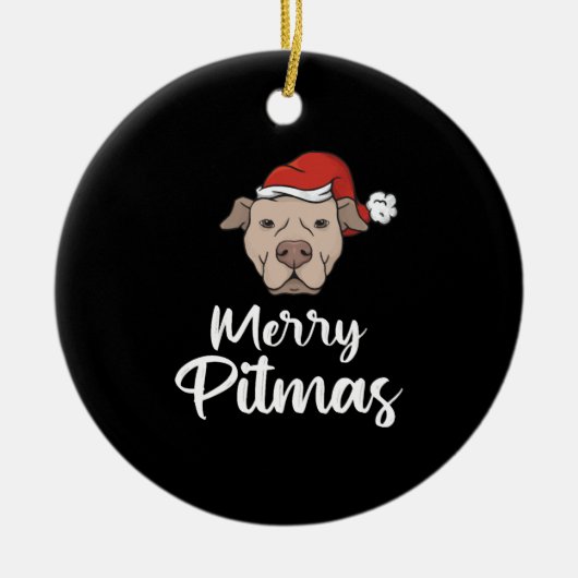Merry Pitmas Pitbull Kerstmis Keramisch Ornament (Voorkant)
