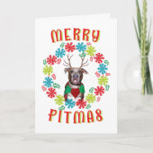 Merry Pitmas Pitbull Reindeer Feestdagen Kaart (Voorkant)