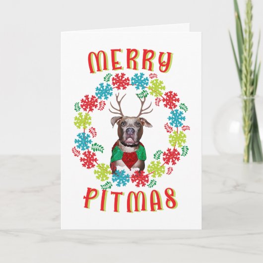 Merry Pitmas Pitbull Reindeer Feestdagen Kaart (Voorkant)