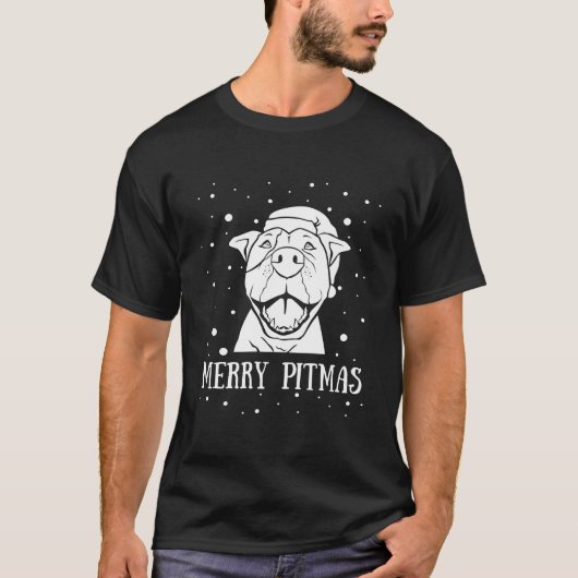 Merry Pitmas Pitbull Santa Claus Dog Pittie Christ T-shirt (Voorkant)