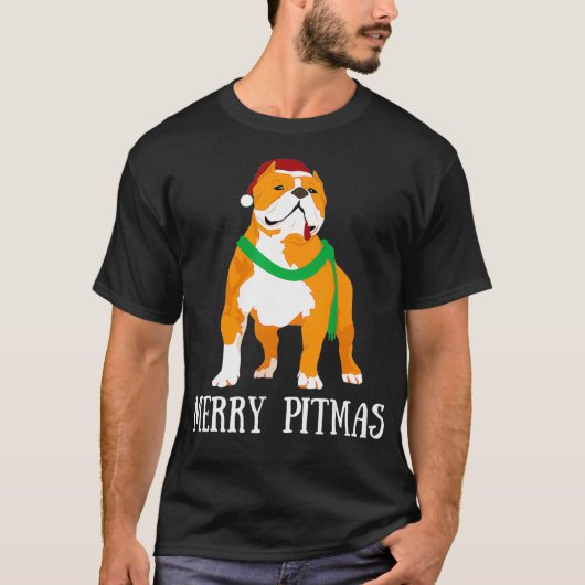 Merry Pitmas Pitbull Santa Claus Dog Pittie Christ T-shirt (Voorkant)