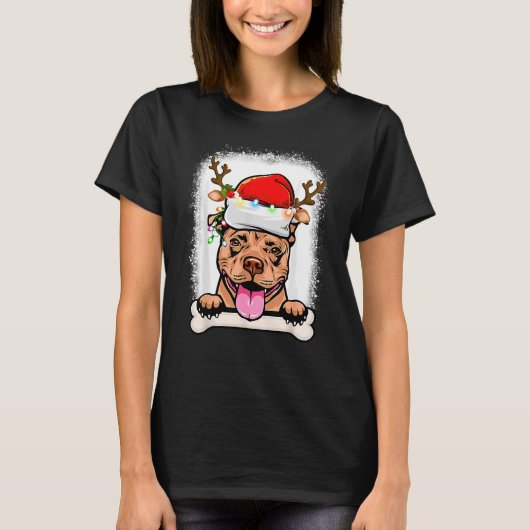 Merry Pitmas Pitbull Santa Claus Hond T-shirt (Voorkant)
