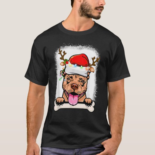Merry Pitmas Pitbull Santa Claus Hond T-shirt (Voorkant)