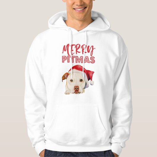 Merry Pitmas | Santa Pit Bull Terrier Dog Portrait Hoodie (Voorkant)