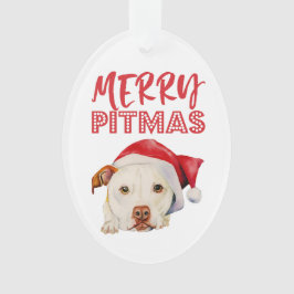 Merry Pitmas | Santa Pit Bull Terrier Dog Portrait Ornament