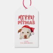 Merry Pitmas, Schattigee Santa Pit Bull Dog gepers Cadeaulabel (Voorkant)