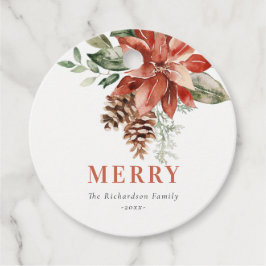 Merry Poinsettia Bunch Waterverf Pine Kerstmis Bedankjes Labels