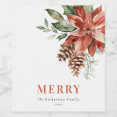 Merry Poinsettia Bunch Waterverf Pine Kerstmis Wijn Etiket (Enkel label)