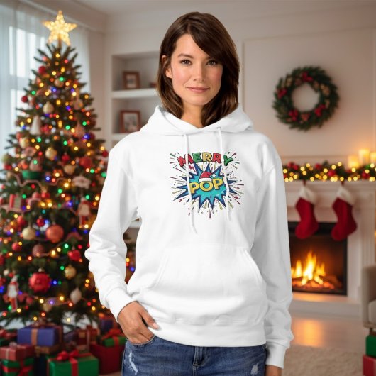Merry Pop: Festive Comic Art Santa Hat Christmas H Hoodie