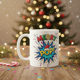 Merry Pop: Vibrant Comic Art Christmas Mug with Sa Koffiemok