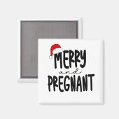 Merry & Pregnant Pregnancy Announcement Santa Hat Magneet (Voorkant / Achterkant)