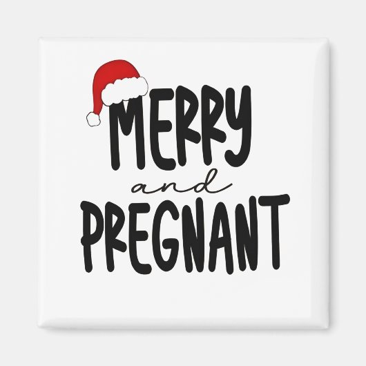 Merry & Pregnant Pregnancy Announcement Santa Hat Magneet (Voorkant)