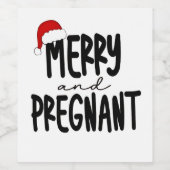 Merry & Pregnant Pregnancy Announcement Santa Hat Wijn Etiket (Enkel label)
